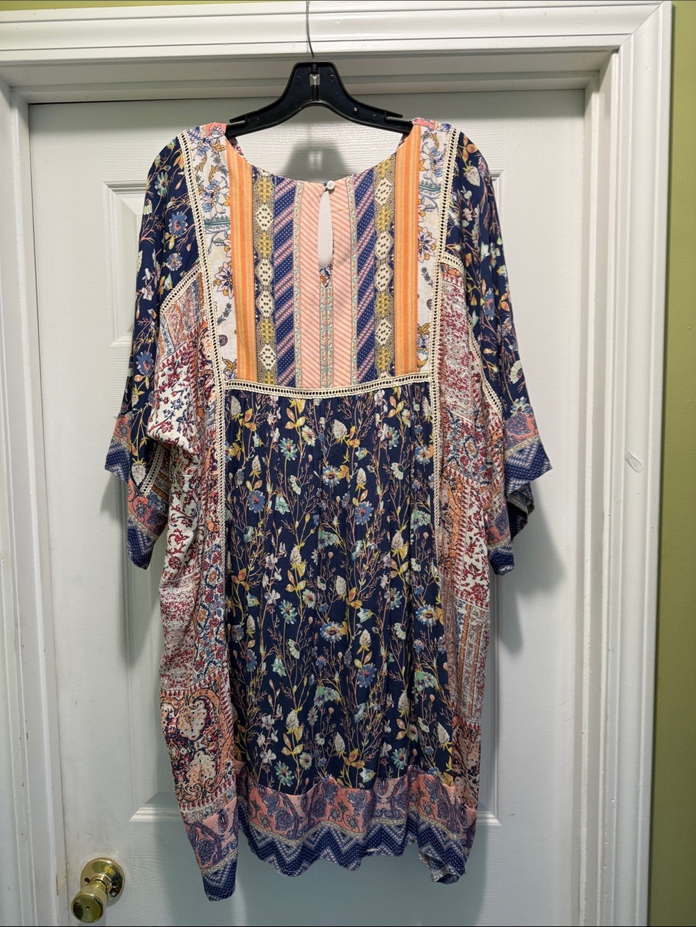 Sundance Boho Patchwork Floral Tunic Dress Crochet Trim PXL - Picture 3 of 5